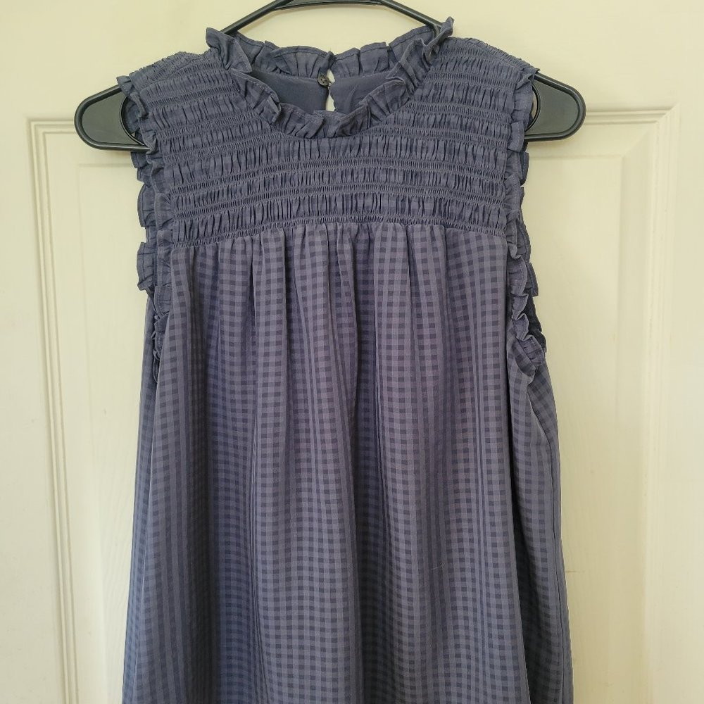 Blue Ann Taylor Fringe Flow High-Colar Textured Blouse M Petite